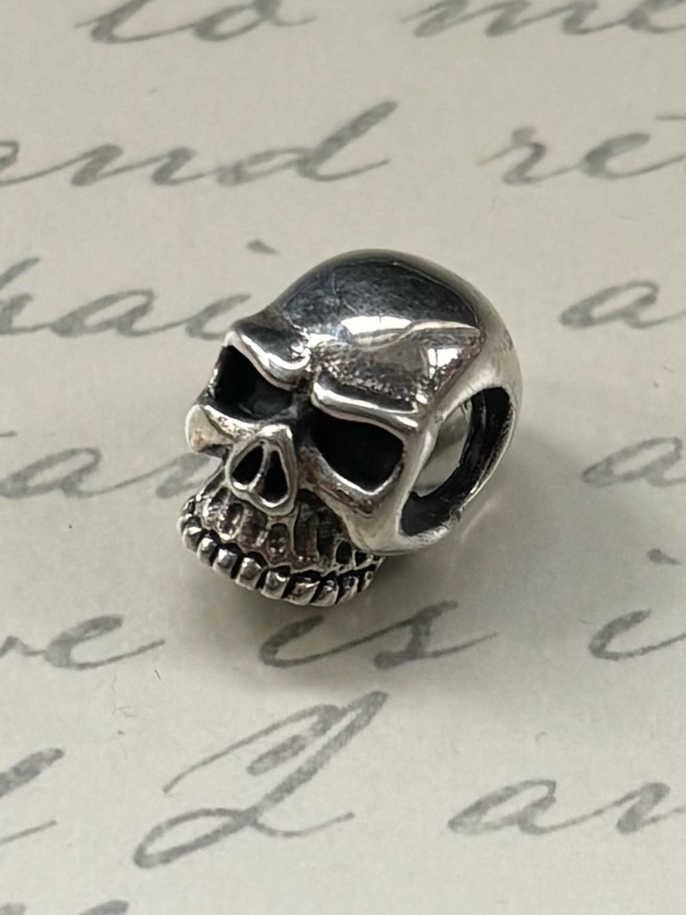 Men's 3D Sterling Silver Skull Bead Charm Pendant